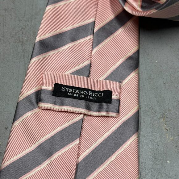 Stefano Ricci Tie Made in Italy Pink / Grey Striped 100% Silk Woven 4.5" - Picture 4 of 5